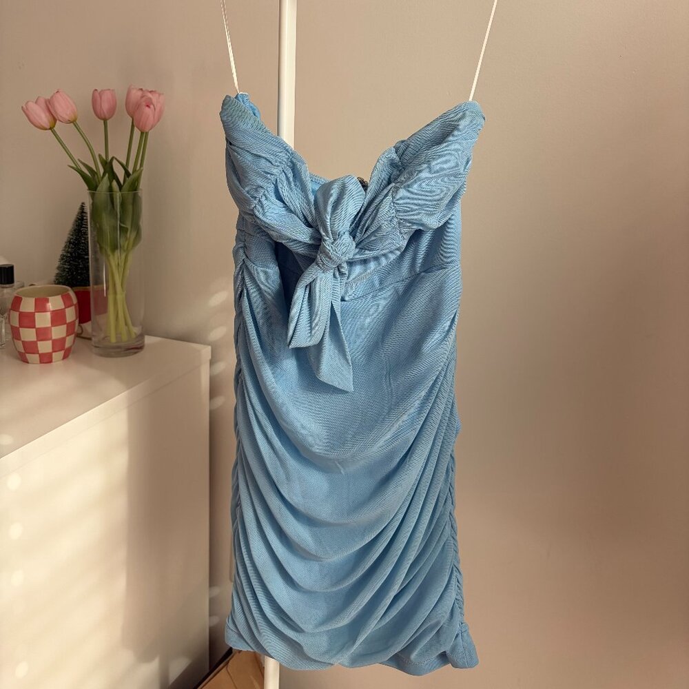 Hello Molly | Let's Be Together Strapless Mesh Mini Dress Blue